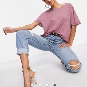 Free People - We the Free Soft Cloud 9 Frayed Hem Knit Tee in sangria sz m